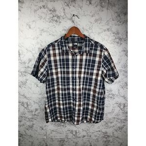 The North Face Button Down Mens Size XL Shirt Short Sleeve Plaid Blue Orange